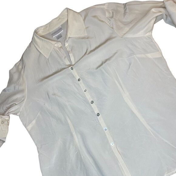 Vintage silk cream white satin button down shirt - Worthington size large - Picture 3 of 10